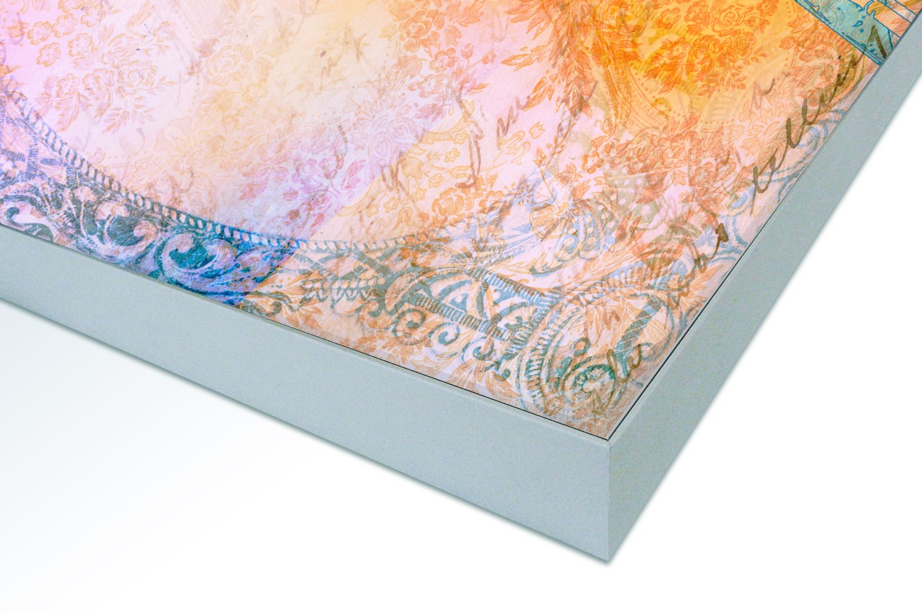 Close up textieldoek in frame gemonteerd