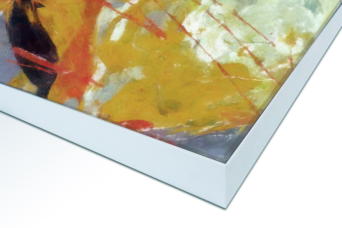 Close up textieldoek in frame gemonteerd wit