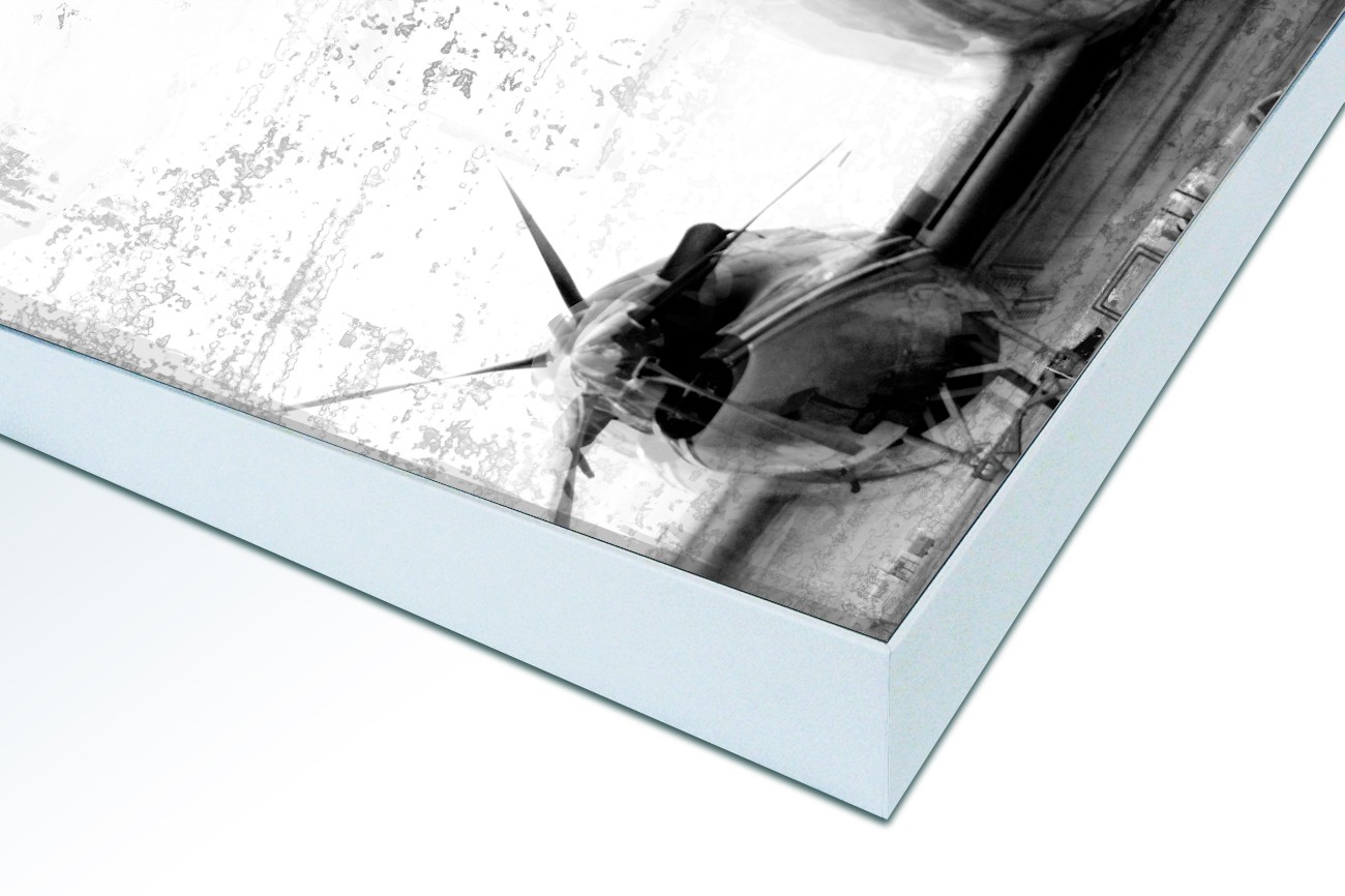 Close up textieldoek in frame gemonteerd wit