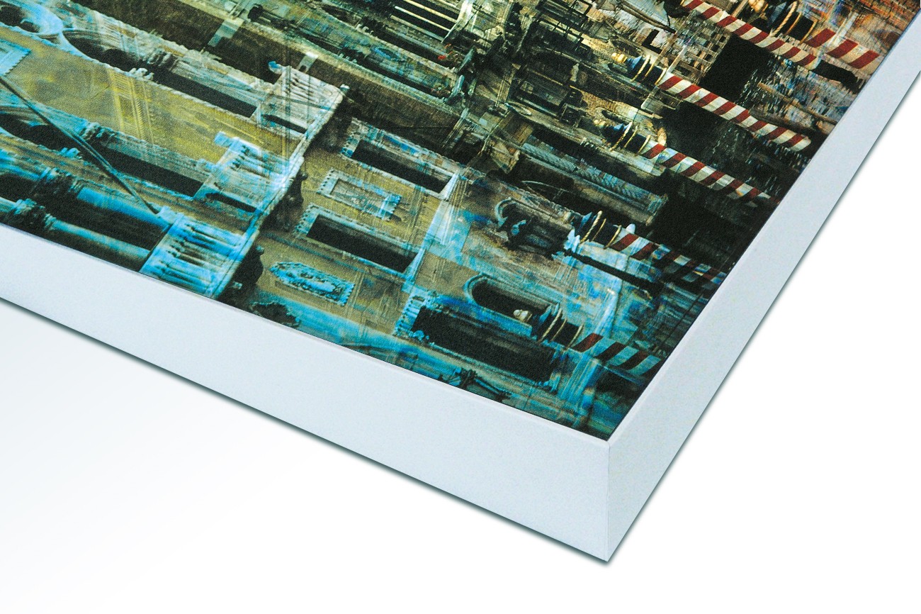 Close up textieldoek in frame gemonteerd wit