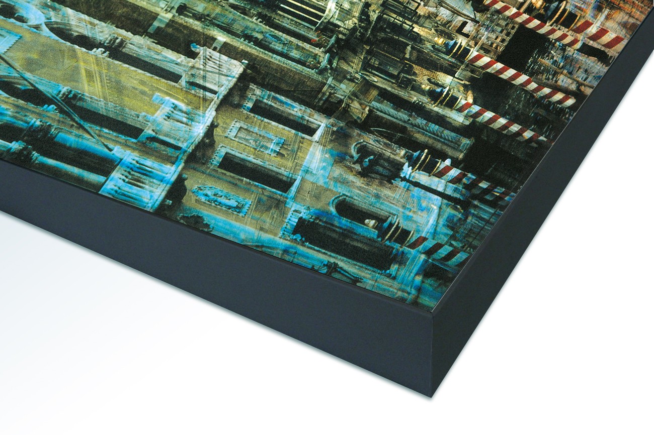 Close up textieldoek in frame gemonteerd zwart