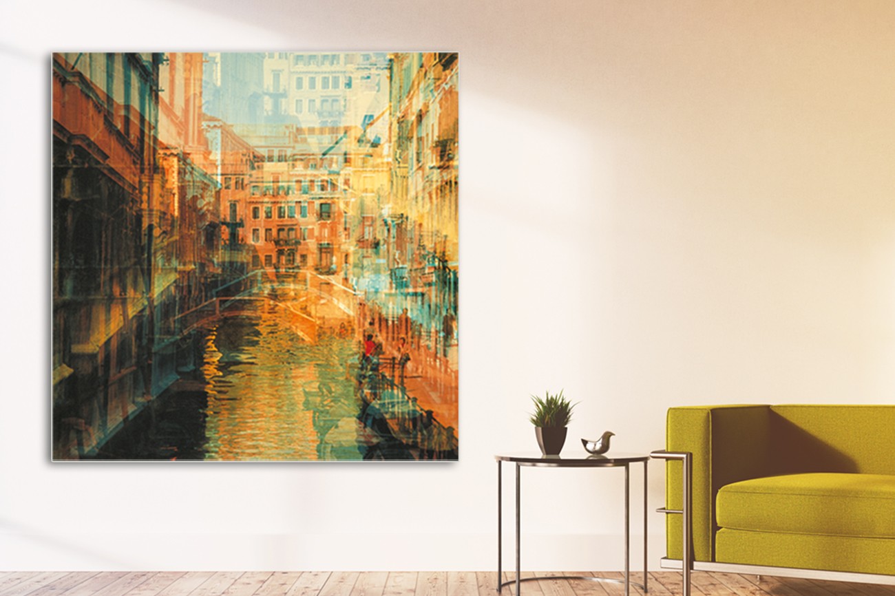 2 prachtige plaatjes uit venetië door elkaar gemixt van Gerd Weissing met als titel Venice II op textieldoek.