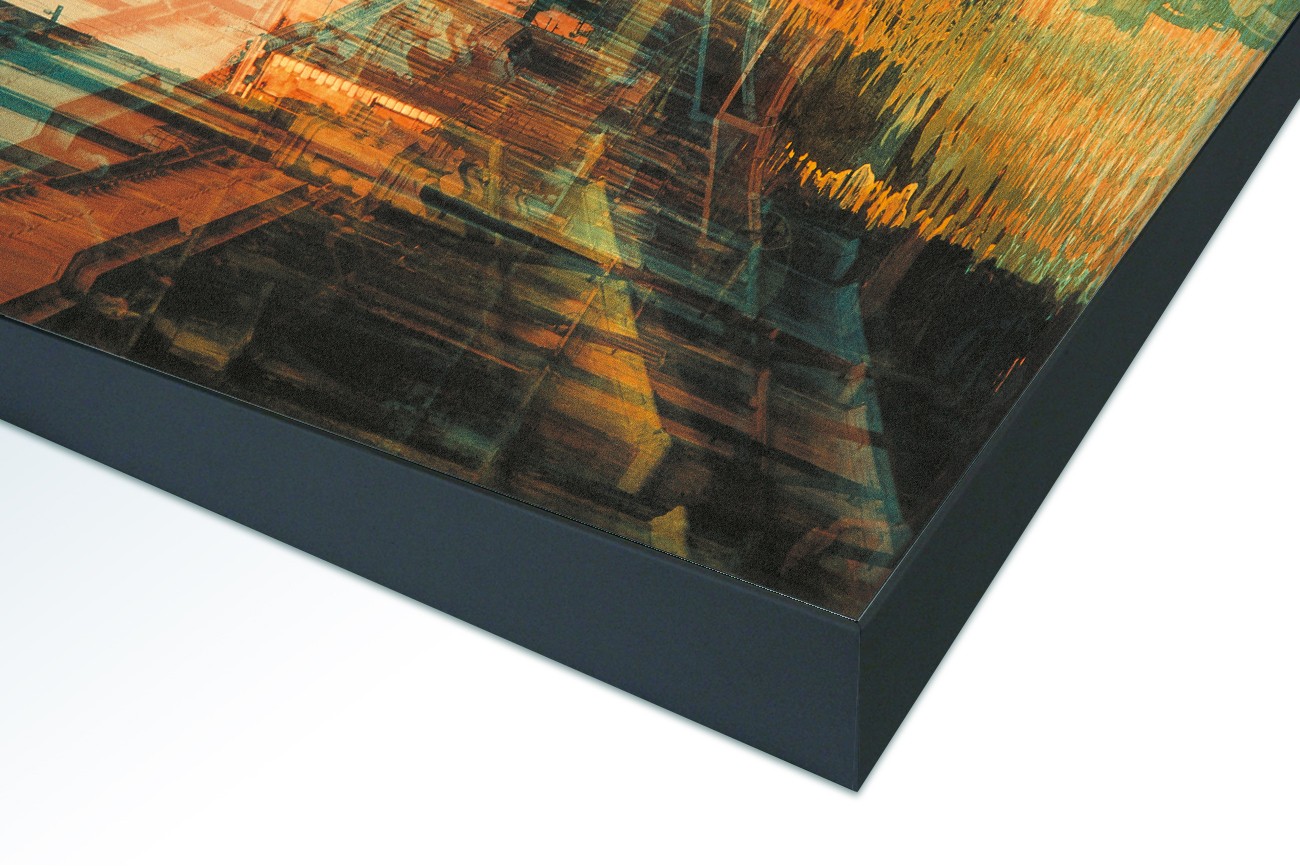 Close up textieldoek in frame gemonteerd zwart