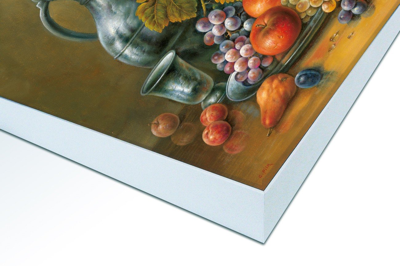 Close up textieldoek in frame gemonteerd wit