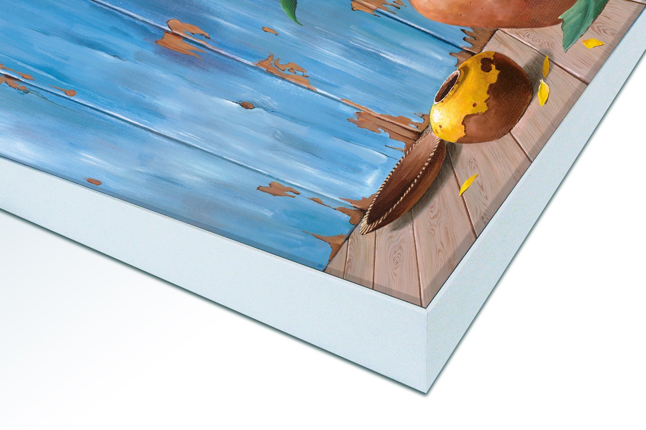 Close up textieldoek in frame gemonteerd wit