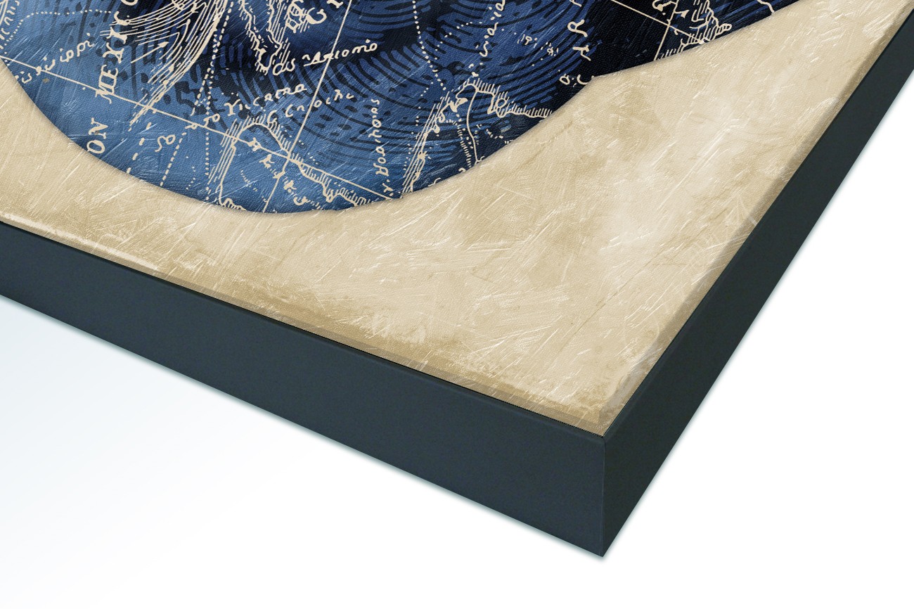 Close up textieldoek in frame gemonteerd zwart