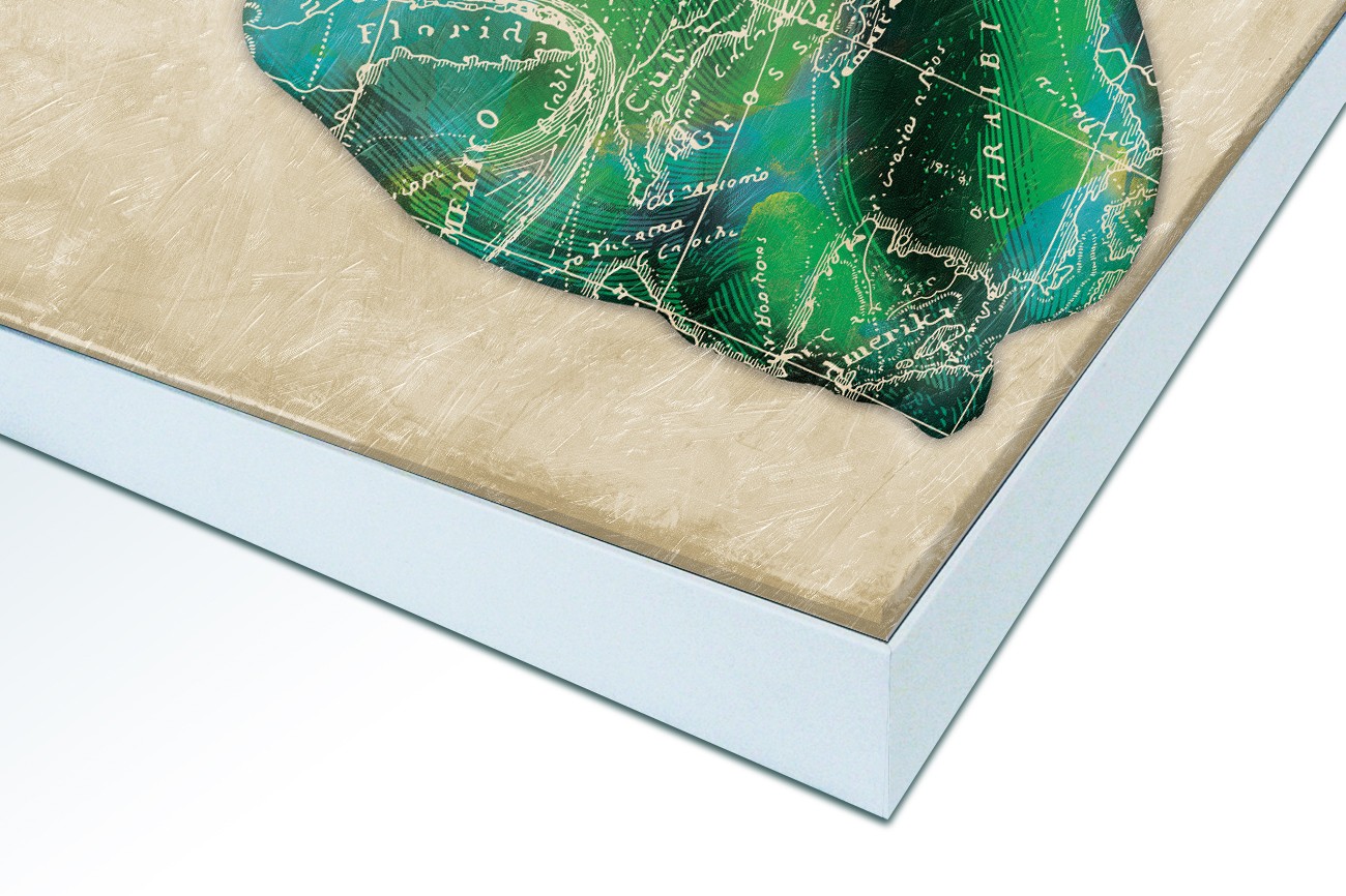 Close up textieldoek in frame gemonteerd wit