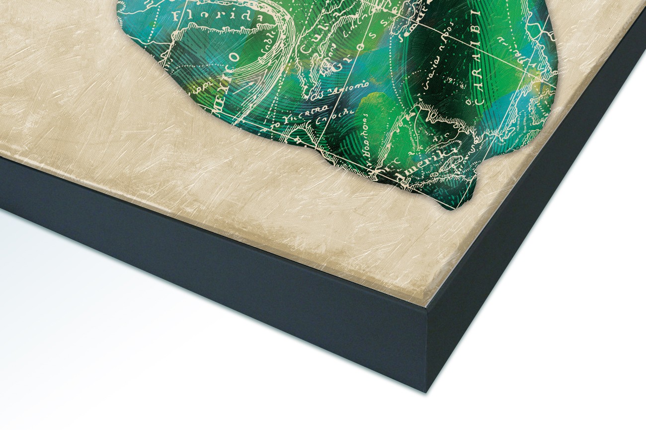 Close up textieldoek in frame gemonteerd zwart