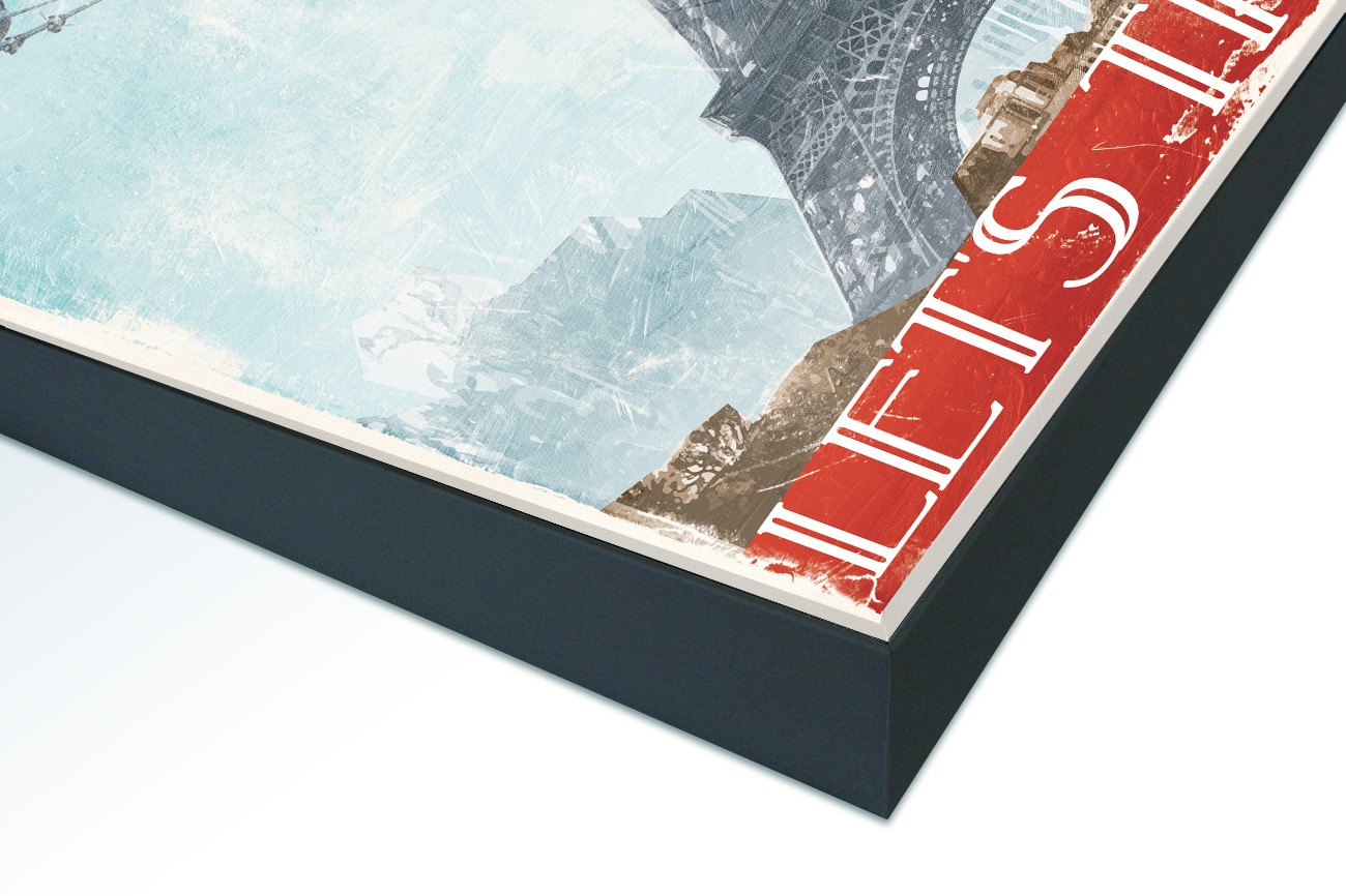 Close up textieldoek in frame gemonteerd zwart