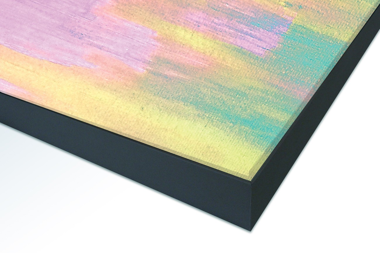 Close up textieldoek in frame gemonteerd zwart