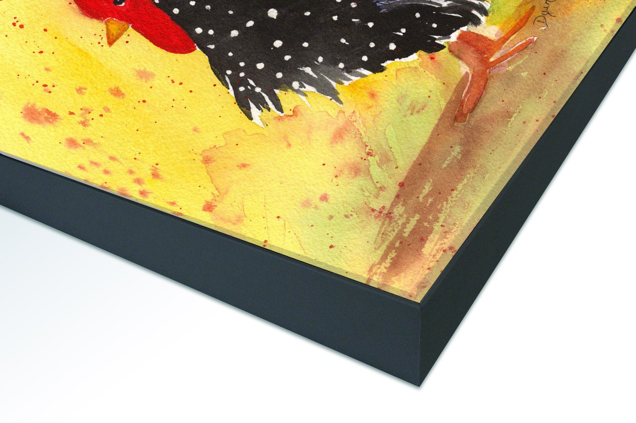 Close up textieldoek in frame gemonteerd zwart