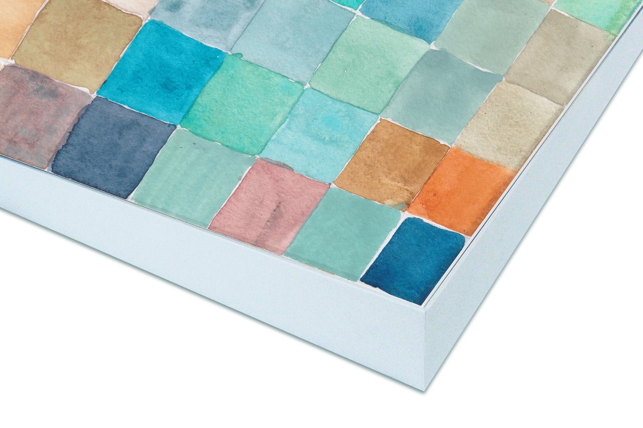 Close up textieldoek in frame gemonteerd wit