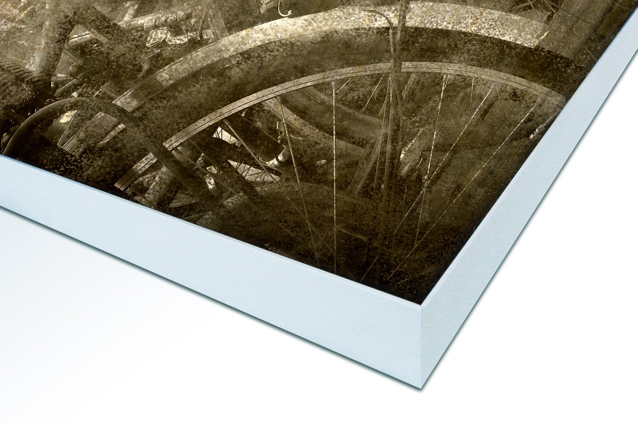 Close up textieldoek in frame gemonteerd wit