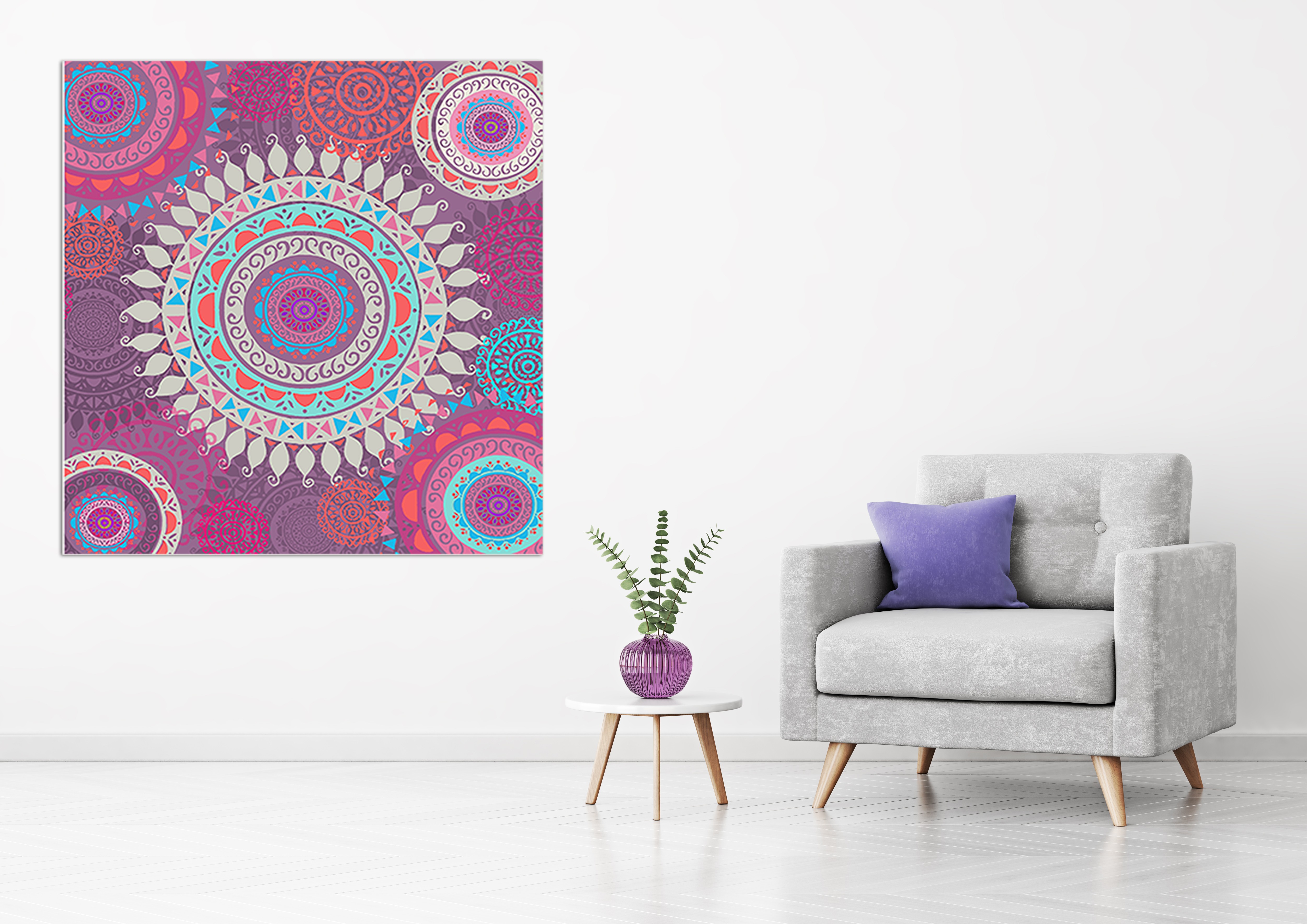 Verschillende ronde en kleurrijke figuurtjes bij elkaar van Ophelia & Co met als titel Boho spheres III op textieldoek.