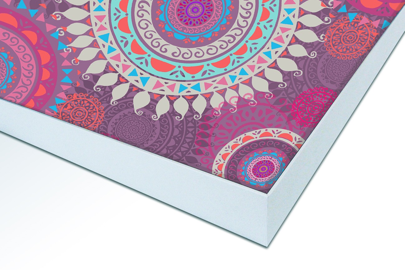 Close up textieldoek in frame gemonteerd wit