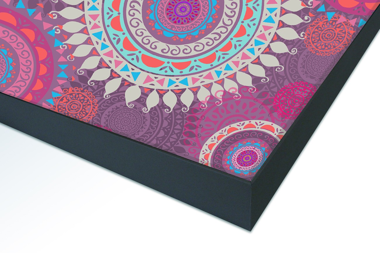 Close up textieldoek in frame gemonteerd zwart