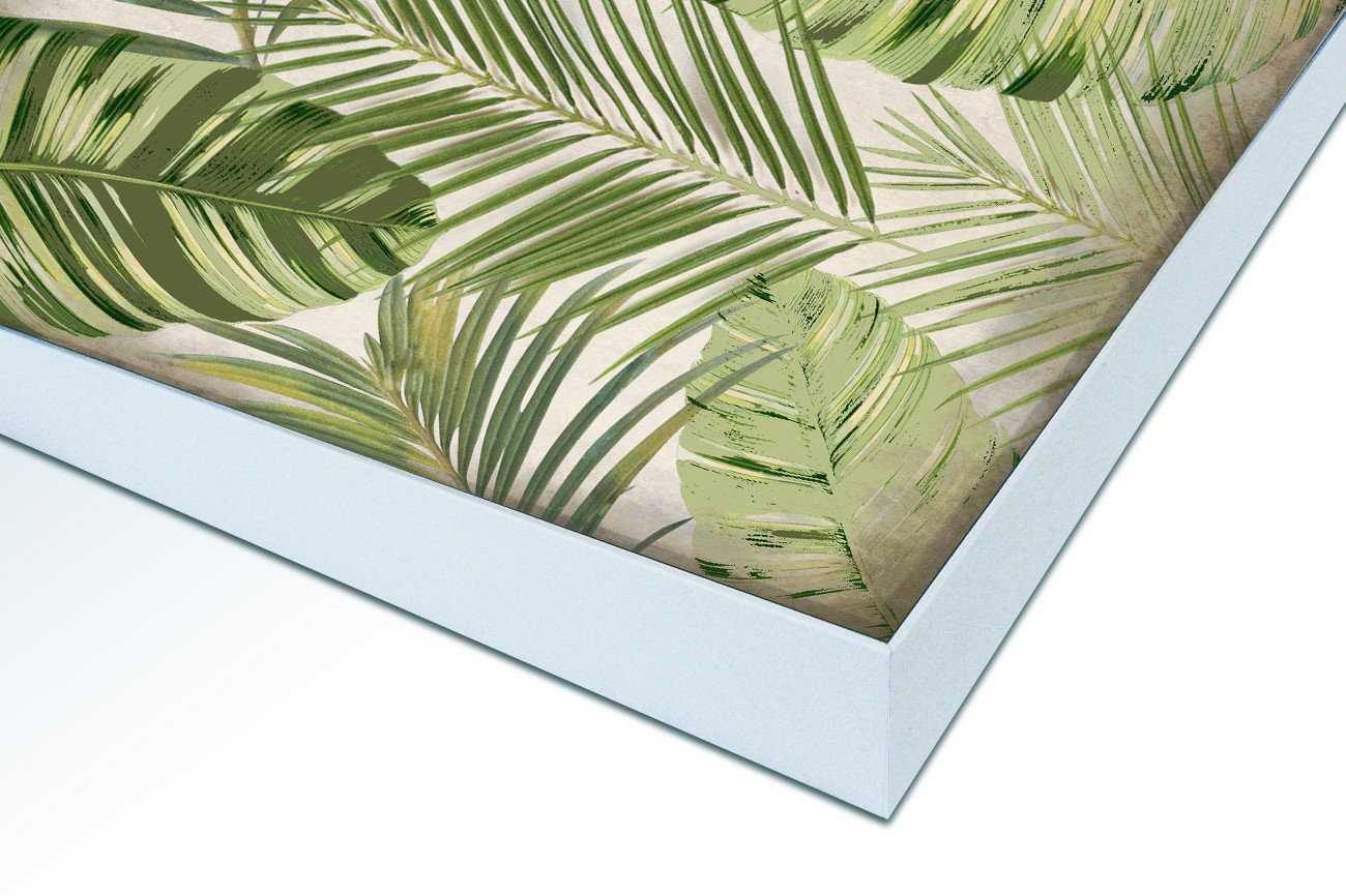 Close up textieldoek in frame gemonteerd wit