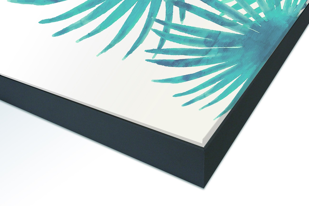 Close up textieldoek in frame gemonteerd zwart