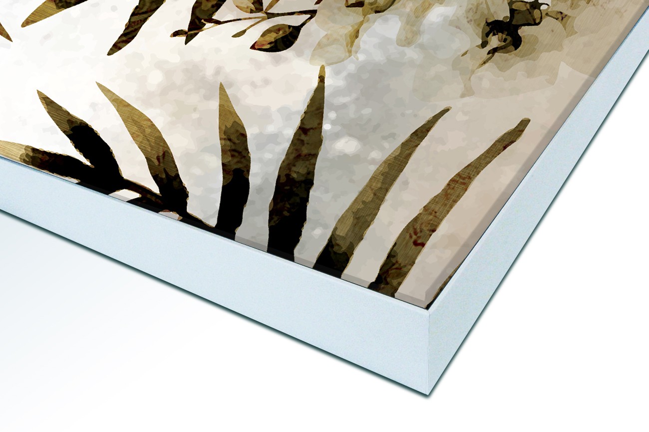 Close up textieldoek in frame gemonteerd wit