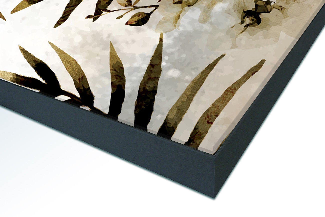 Close up textieldoek in frame gemonteerd zwart