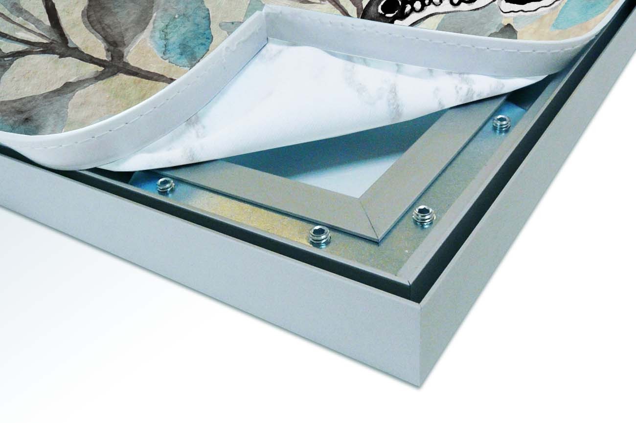 Close up textieldoek in frame open