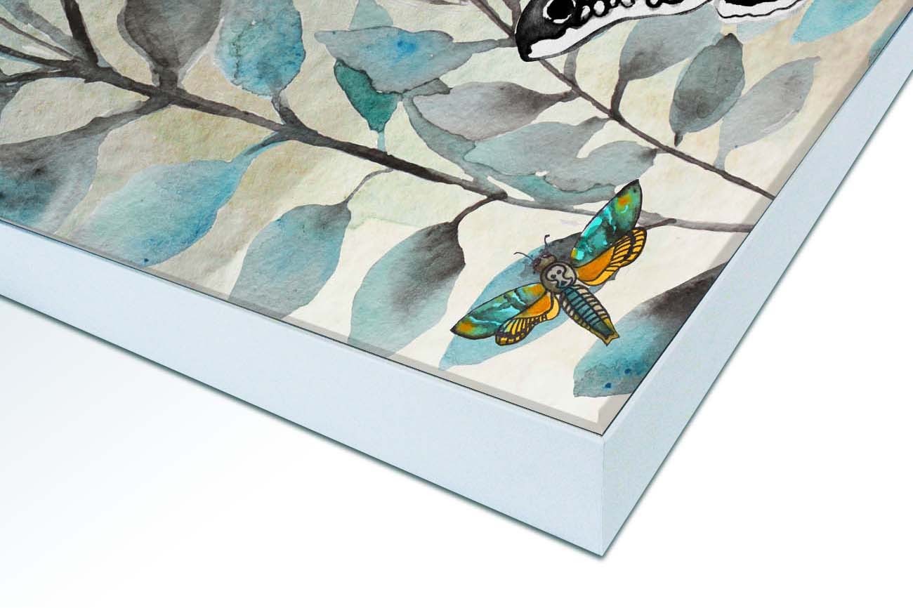 Close up textieldoek in frame gemonteerd wit