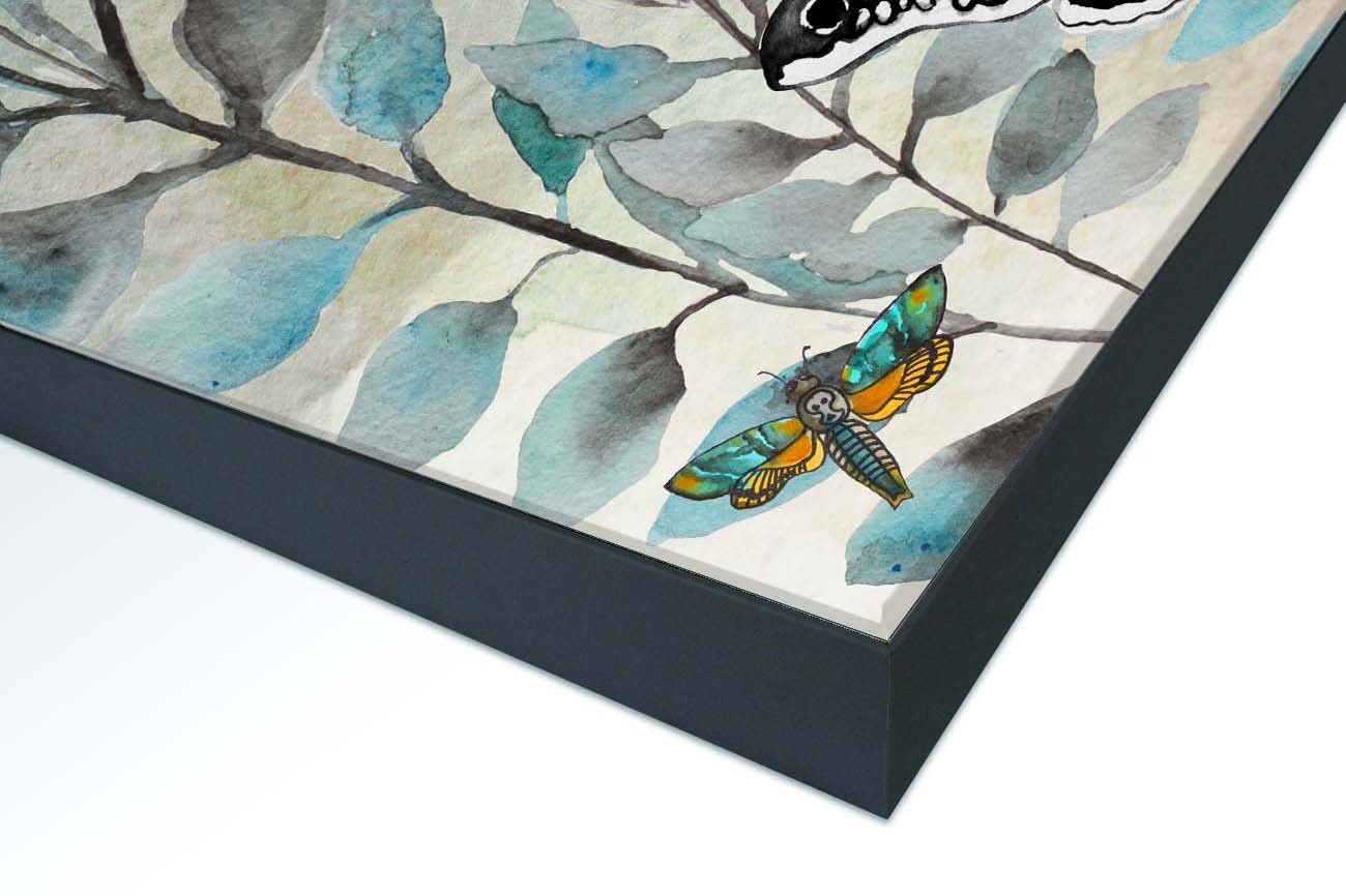 Close up textieldoek in frame gemonteerd zwart